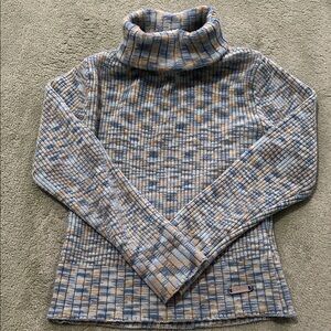 Vintage - Guess Multicolor Ribbed Turtleneck Sweater in Blue, Orange and Tan